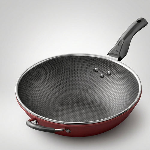 Red wok with a lid on a white background